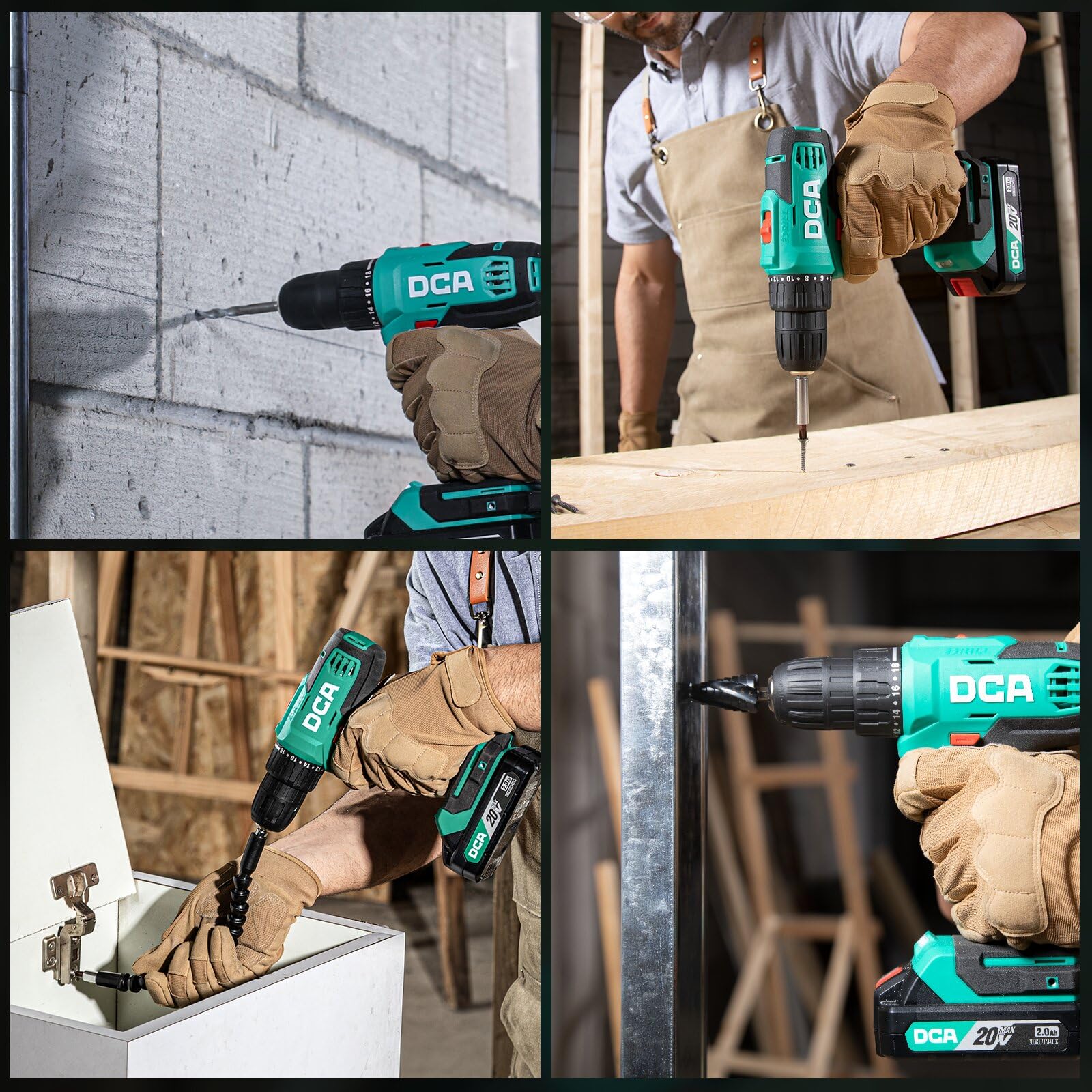 DCA Akku-Bohrschrauber-Set, 40 Nm Drehmoment, 10 mm schlüsselloses Bohrfutter, Elektroschrauber mit 2,0Ah Akku und Ladegerät, 18+1 Drehmomentstufen, 25-teiliges 20V-Bohrerset, Modell ADJZ2035 6