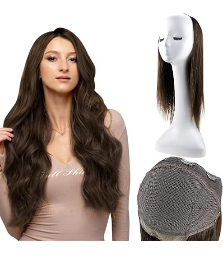 Amazon.com : RUNATURE U Part Human Hair Wig Dark Brown 14  display picture 1