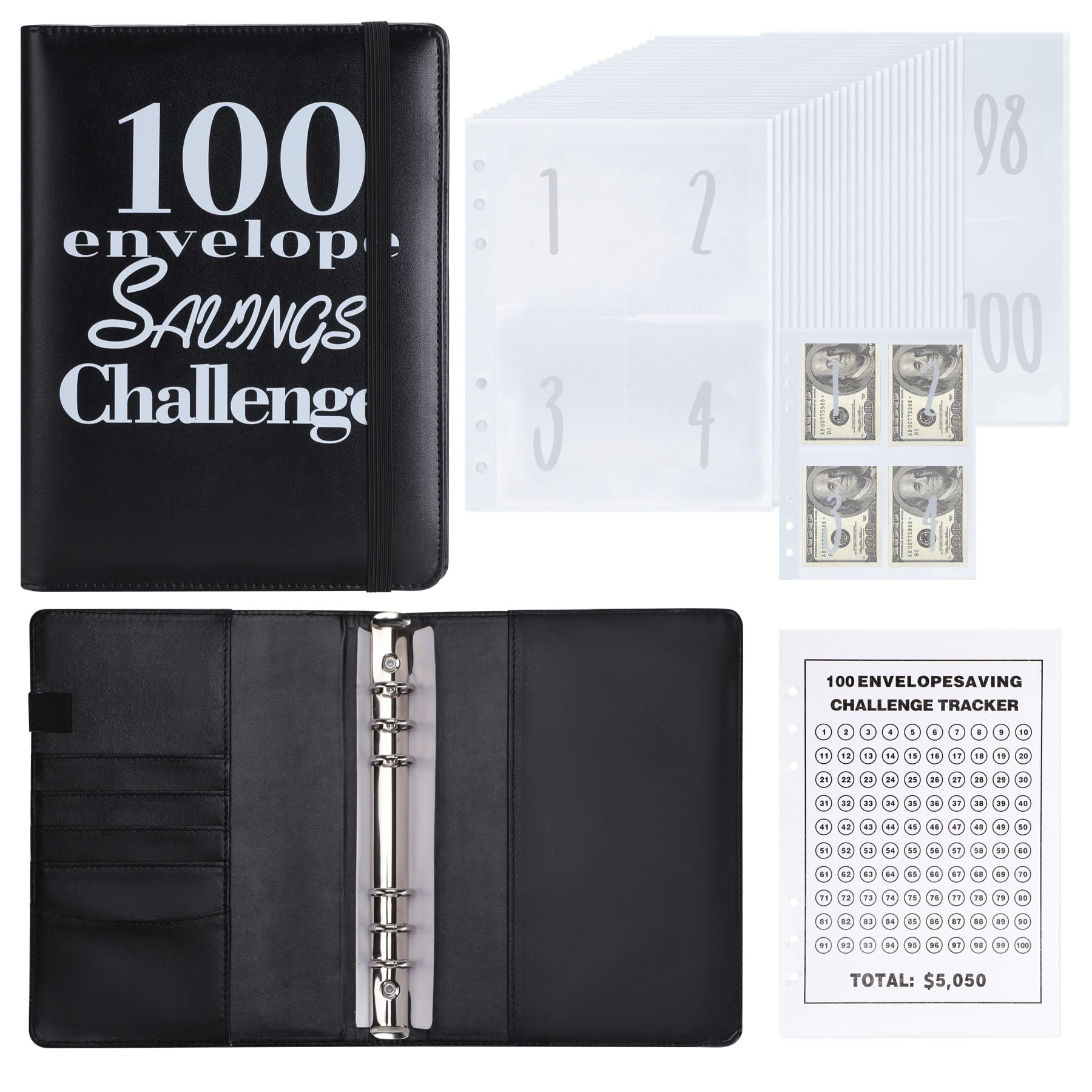 Photo 1 of NICOOTH 100 Envelopes Money Saving Binder A5 Savings Challenge Book (Black)