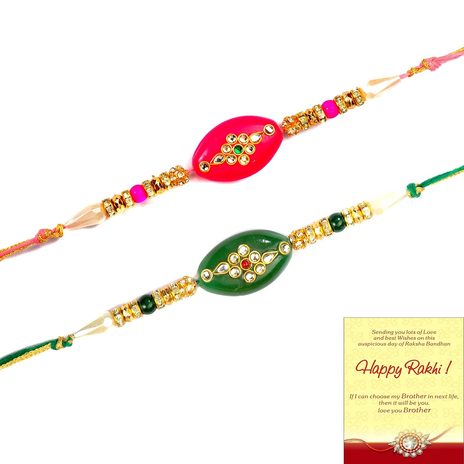 rv multi colour set of family rakhi along with roli, tilak and chawal