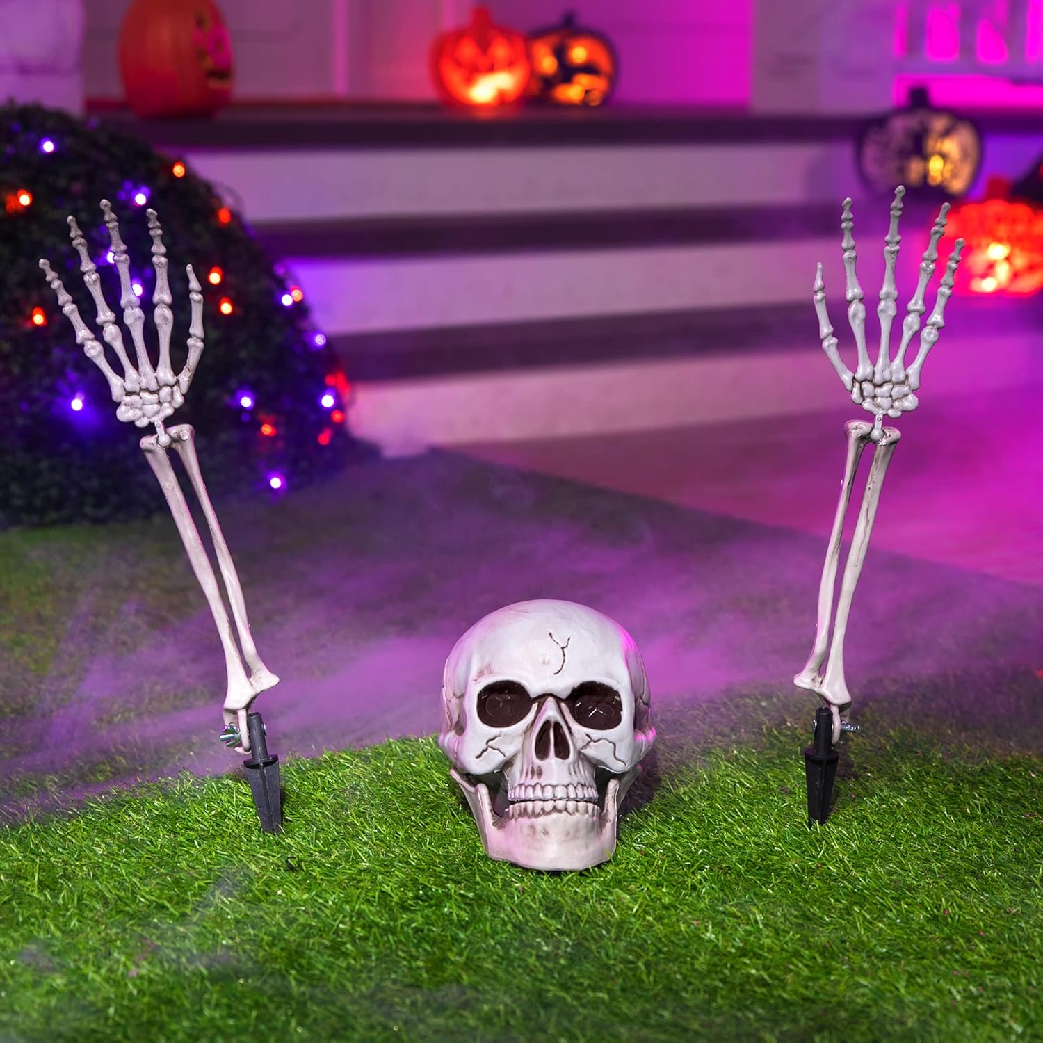 Decorative Garden Stakes - JOYIN 3 PCS Halloween Decorations Skeleton Stakes(Bright White), Realistic Skull Head Skull Arms Yard Lawn Garden Stakes, Groundbreakers Skeleton Decor for Halloween Yard Decorations Outdoor Graveyard