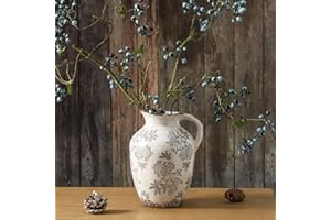 Enra Vintage vase with Handle,Blue and White Ceramic Decorative Flower vase, Chinoiserie Floral Vase,Large Rustic Vases for Home Decors, Living Room, Bookshelf, Office，9.7 inch