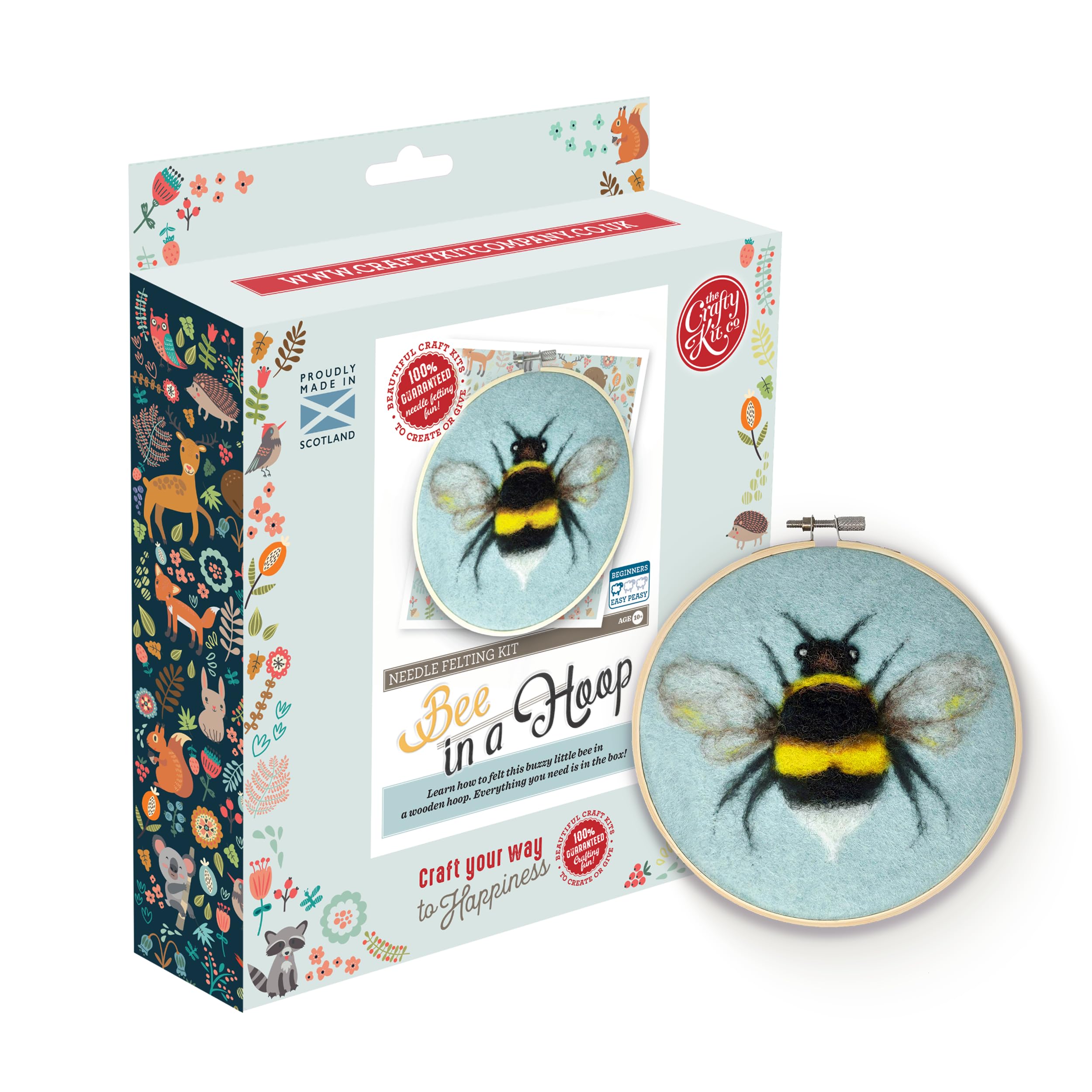 The Crafty Kit Company Needle Felting Craft Kit - Bee in a Hoop! | 100% Corriedale Wool DIY Felt Craft Kit – Handmade Gift for Adults, Teens & Beginners | Age 10+