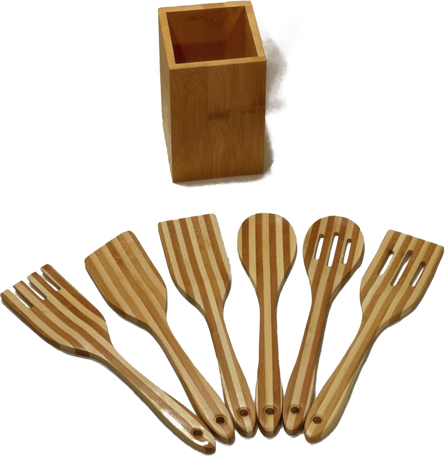 Bamboo Kitchen Utensils 7Piece Set of Striped Wooden Spoons