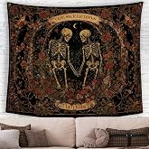 MNASAIOO Vintage Skeleton Lovers Rose Valentines Wall Tapestry Hanging for Bedroom, Gothic Skull Floral Banner Tapestries, Black Goth Wall Art Decor for Living Room Anniversary Wedding Couple 50x60in