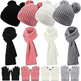 Geyoga 12 Pcs Toddler Winter Hat Gloves Scarf Winter Warm Set Kids Knit Beanies Long Scarf Gloves for Boys Girls Ages 2-8
