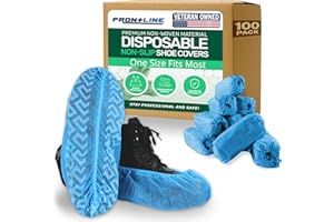 Frontline Disposable Shoe Covers Non-Slip – Premium Non-Woven, Durable, Booties Shoe Protectors – Water Resistant Thick Anti-Slip - One Size Fits Most, Indoor Use (100 Pack)