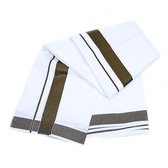 Men's 4 Meter Cotton Plain Border Dhoti (White)