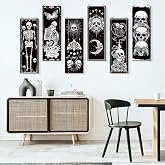 Sintuff 6 Pieces Boho Skull Wall Decor Sun Moon Phases Gothic Wall Art | Goth Minimalist Stars Sun Hanging Boho Wooden Home Decor, Farmhouse Pediments, for Gallery Living Bedroom Room