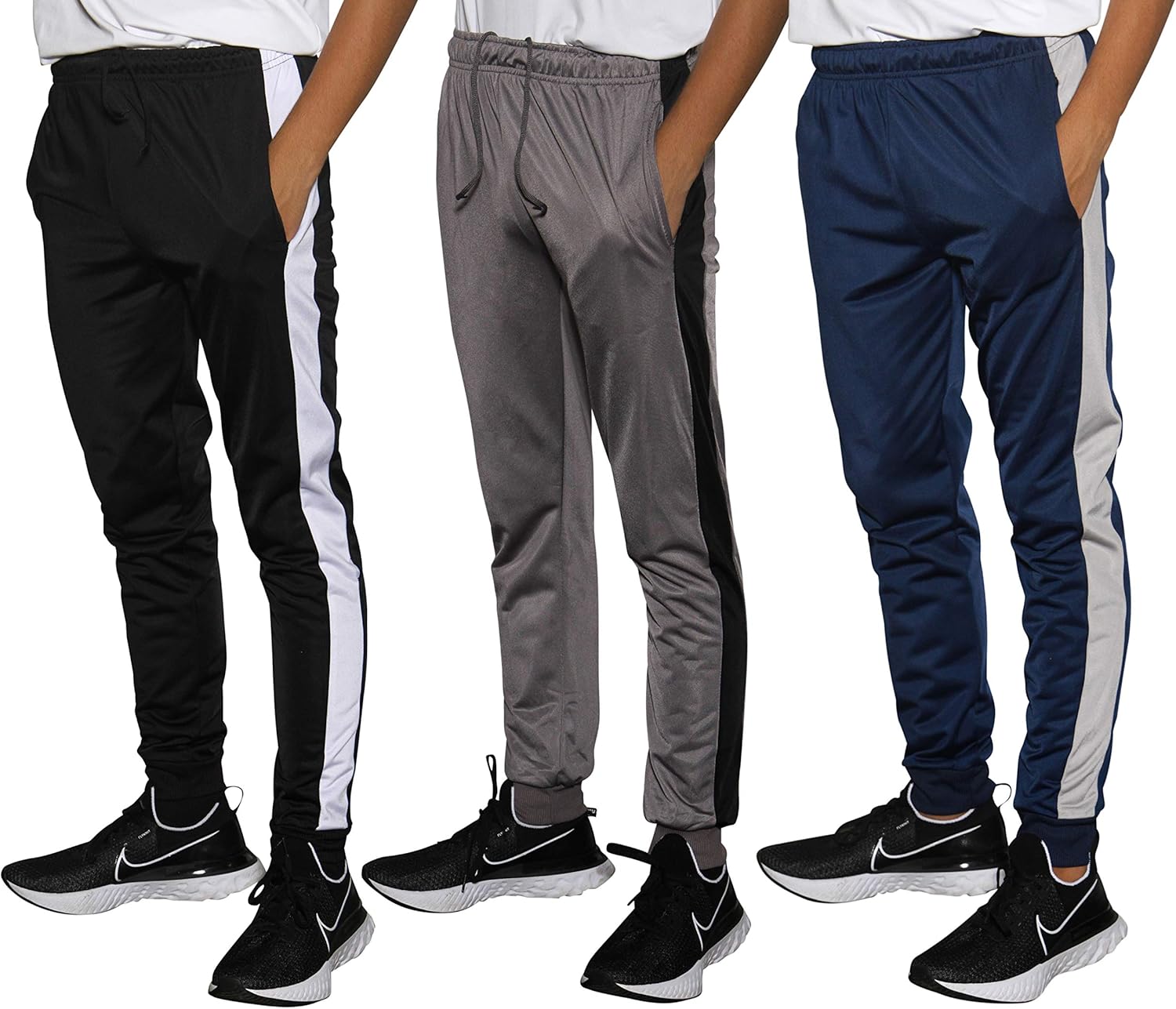 Real Essentials 3 Pack: Boy's Active Athletic Casual Jogger Sweatpants with Pockets: Clothing