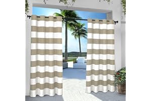 Exclusive Home Cabana Stripe Indoor/Outdoor Light Filtering Grommet Top Curtain Panel, 54"x84", Taupe, Set of 2