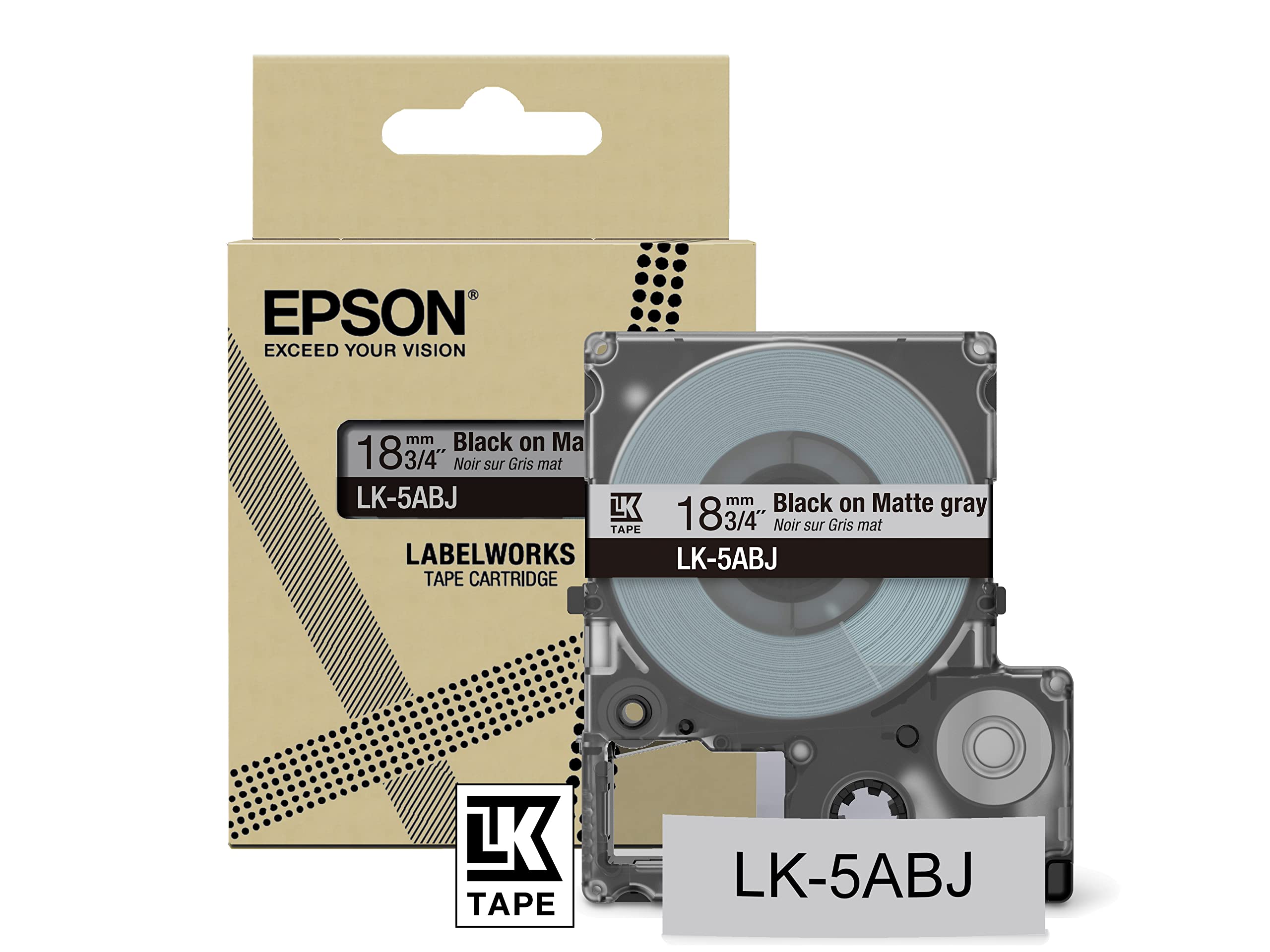 Epson LabelWorks[Matte L Gray/Black 18mm LK-5ABJ]tape compatible with LW-C410 and LW-C618