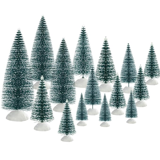 TUPARKA 46 Stücke Miniatur Flaschenbürste Bäume Mini Weihnachtsbäume Tabletop Bäume Schnee Ornamente für Weihnachtsfeier Deko