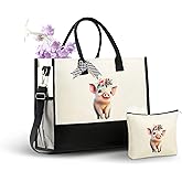 InnoBeta Pig Gifts for Women Canvas Tote Bag, Pig Gifts Tote with Top Zipper Closure and Shoulder Strap for Birthday, Mother's Day, Christmas