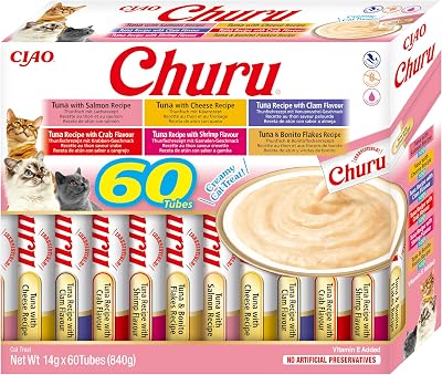 INABA Churu Cat Treat Tuna Variety Box 60 x 14g Soft Creamy Purée
