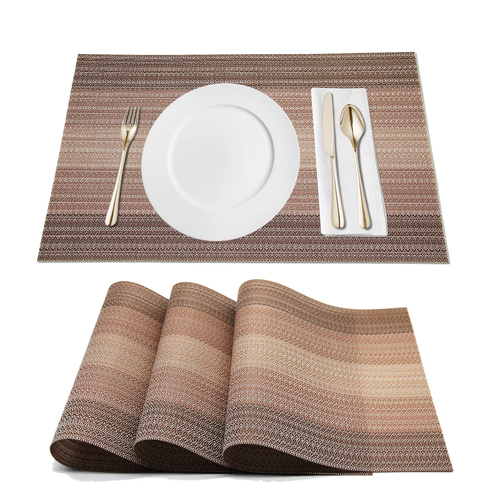 Cresitch Placemats, Non Slip Place Mat, Washable Table Mats Set of 8, Plastic Placemats for Kitchen Table Place Mats (Brown,Set of 8)