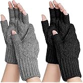 cnomg 2 Pairs Fingerless Gloves for Women Men Half Finger Winter Knitted Gloves for Typing Driving Biking Working Running