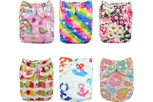 ALVABABY Baby Cloth Diaper 6 Pack Nappies With 12 Microfiber Inserts Reusable Washable Adjustable Diaper Cover Infant Toddler