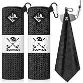SOOWASH Magnetic Golf Towel 2-Pack, 18x18 Inch Microfiber Waffle Design with Strong Magnet - Golf Towels for Golf Bags/Carts, Quick-Dry & Ultra Absorbent(Black)
