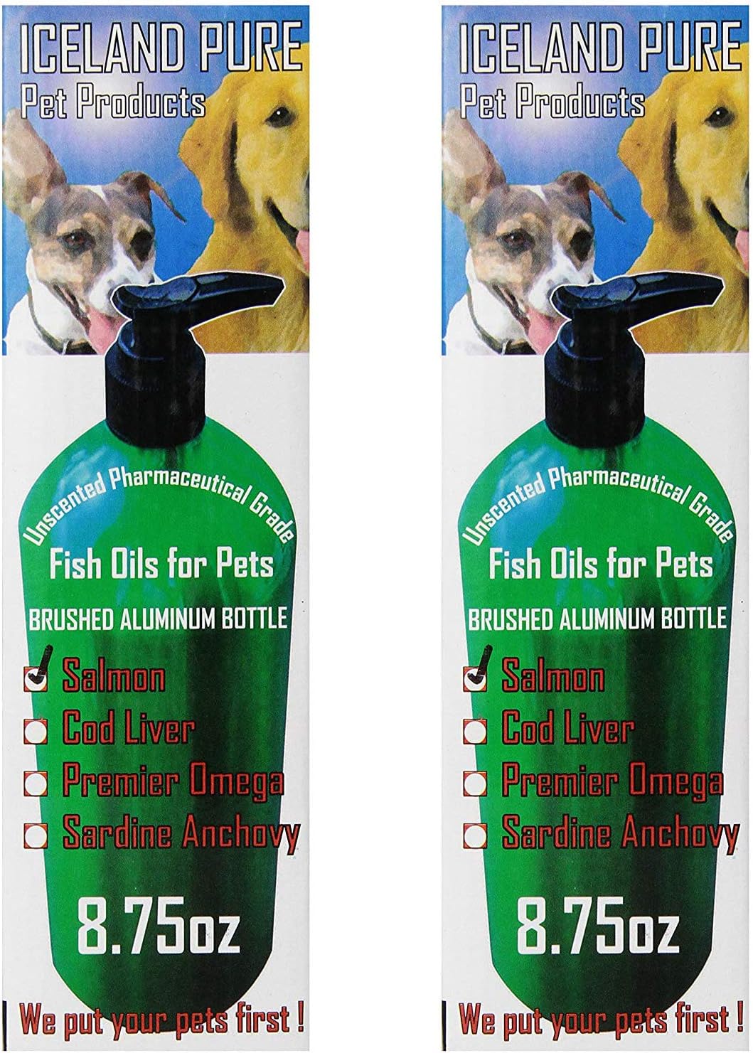 Iceland Pure Unscented Pharmaceutical Grade Salmon Oil for Dogs and Cats.Bottle Size 8.75Oz (2 Pack)