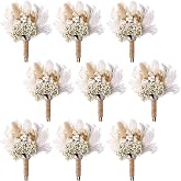 Fabbay 9 Pcs Dried Flowers Boutonniere for Men Boho Wedding Party Prom Corsage Decorations Grooms Buttonhole for Groom and Groomsmen Ceremony Decoration (Cute Style)