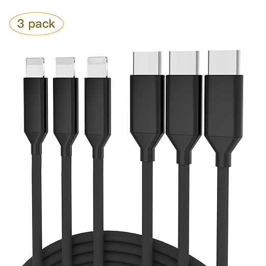 USB Type C to Lightning Cable (3.3ft/3 pack), Support 2A output and SYNC, Compatible with USB-C Devices such as Macbook 2016 2017 2018 and other devices with usb c(black)