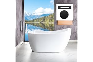 WOODBRIDGE 54"Acrylic Freestanding Bathtub Contemporary Soaking Tub,White Acrylic,Matte Black Drain/Overflow,B 0006-MB