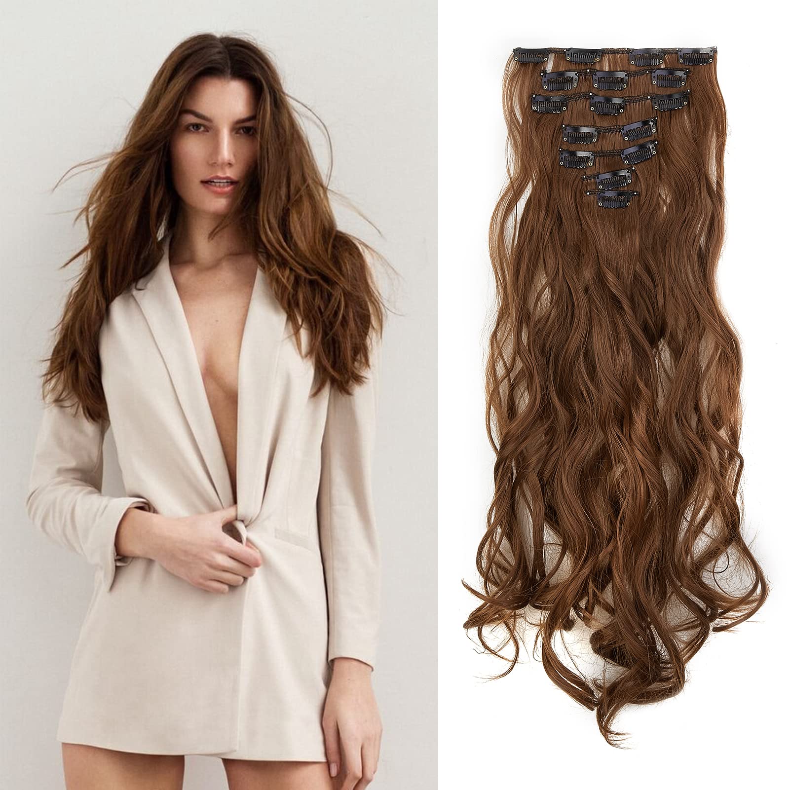 Gairyan 20inch Curly Auburn Hair Extensions Clip in Long Hair Extension 7PCS Full Head Synthetic Wavy Hairpiece for Women (Light Auburn) โ image 1