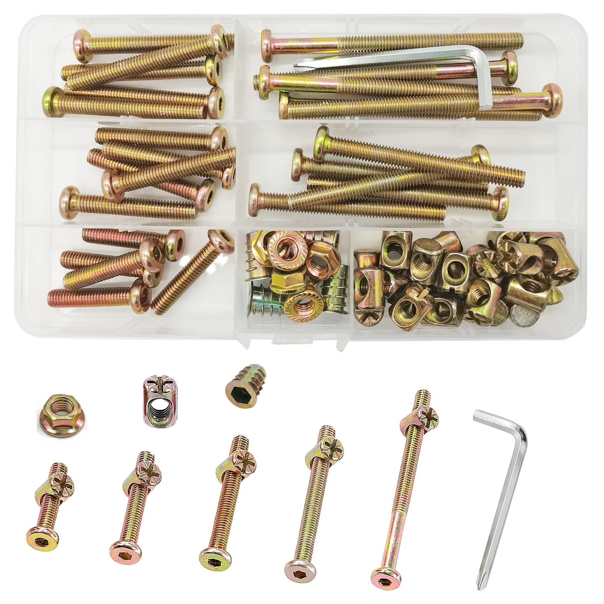 WeqeYent 61 Pcs Bolts Nuts Kit, M6 x 30/40/50/60/80mm Nuts Zinc Plated Hex Socket Head Cap Screws,Bolts Furniture,Barrel Nuts Assortment Kit