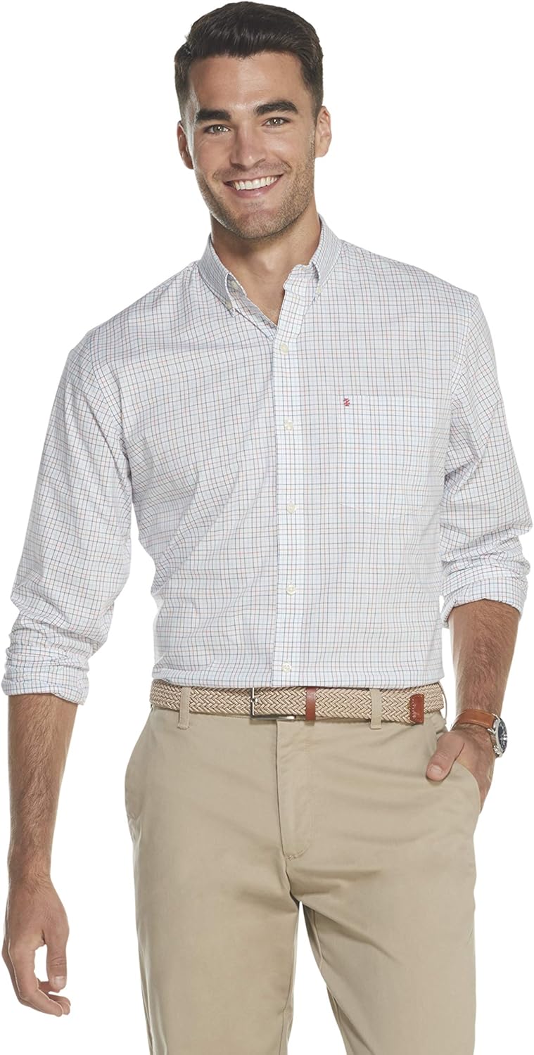IZOD Men's Button Down Long Sleeve Stretch Performance Tattersal Shirt at  Men’s Clothing store