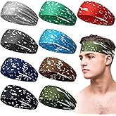 Men's Sweatbands for Workout and Sports - Camo Headband, Sweat Absorbing Wide Headband for Basketball, Football, Cycling, Running, Yoga, 4.7 x 9.8 Inch