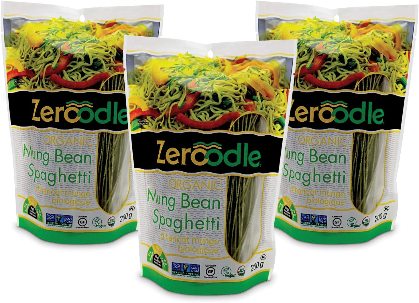 Zeroodle 3-Pack Low Net Carb Gluten Free Vegan Pasta - Organic Mung Bean Edamame Spaghetti Noodles - High Protein