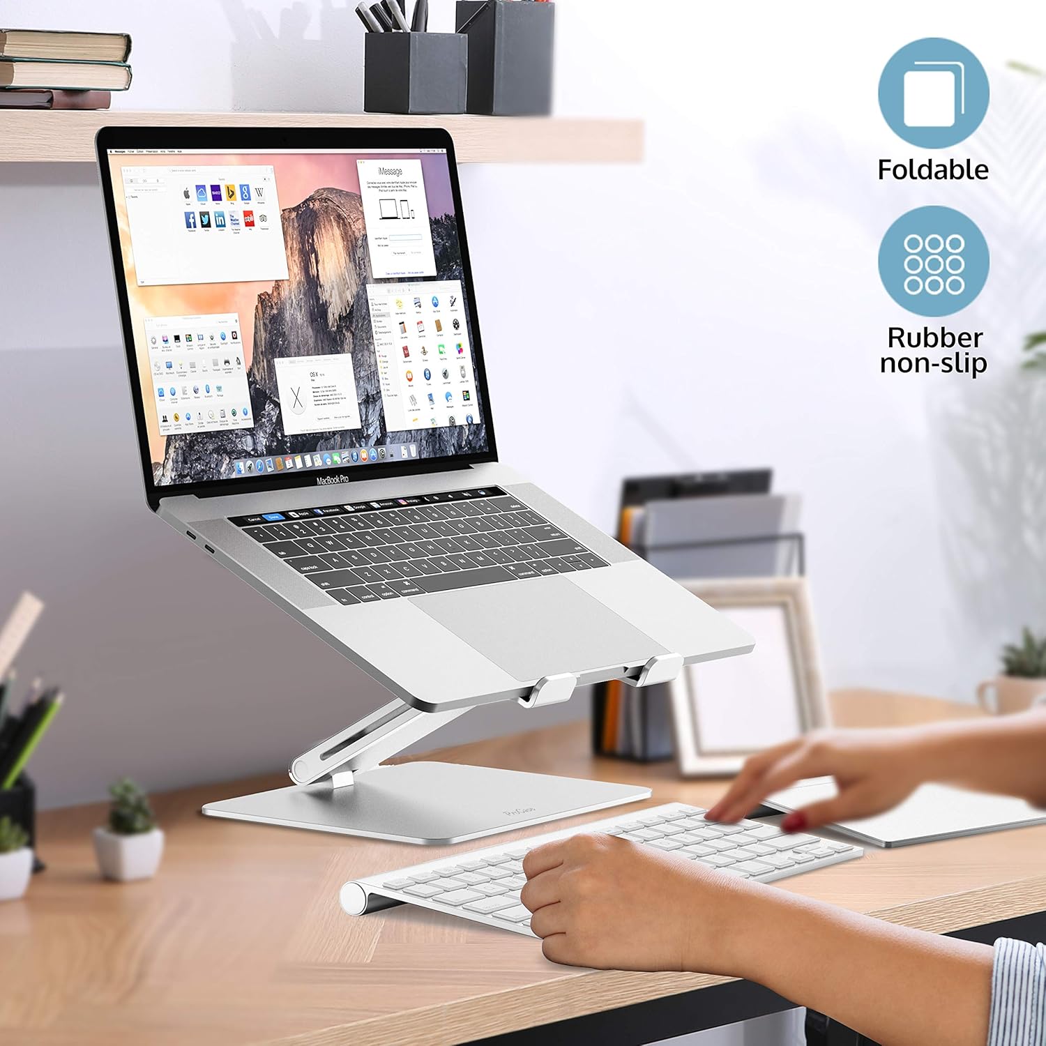 ProCase Adjustable Laptop Stand, Ergonomic Aluminum Laptop Holder, Portable Laptop Riser Notebook Computer Stand for MacBook Pro/Air Surface Dell Lenovo Laptops up to 15.6-Inch - Silver: ProCase: Electronics