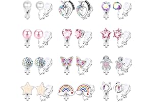 BESTEEL 12 Pairs Clip on Earrings for Women Cute CZ Cat Pearl Star Heart Turtle Butterfly Clip Earring Hypoallergenic Fake Clip-on Stud Non Pierced Earrings Set Silver Stocking Stuffers Gift