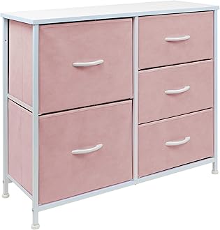 SorbusKids Dresser with 5 Drawers - Storage Chest Organizer Unit with Steel Frame, Wood Top & Handles, Tie-dye Fabric Bins for Clothes - Wide Furniture for Bedroom Hallway Kids Room Nursery & Closet