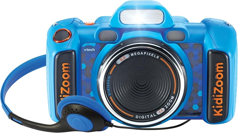 Vtech - kidizoom duo fx azul, câmera fotográfica infantil, selfies, vídeo, tela colorida, estúdio de quadrinhos, filtros e efeitos divertidos, presente para crianças de 4 a 12 anos, conteúdo em espanhol