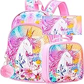 CCJPX 3PCS Unicorn Backpack for Girls, 16”Kids Preschool Sequin Bookbag and Lunch Box for Kindergarten Elementary