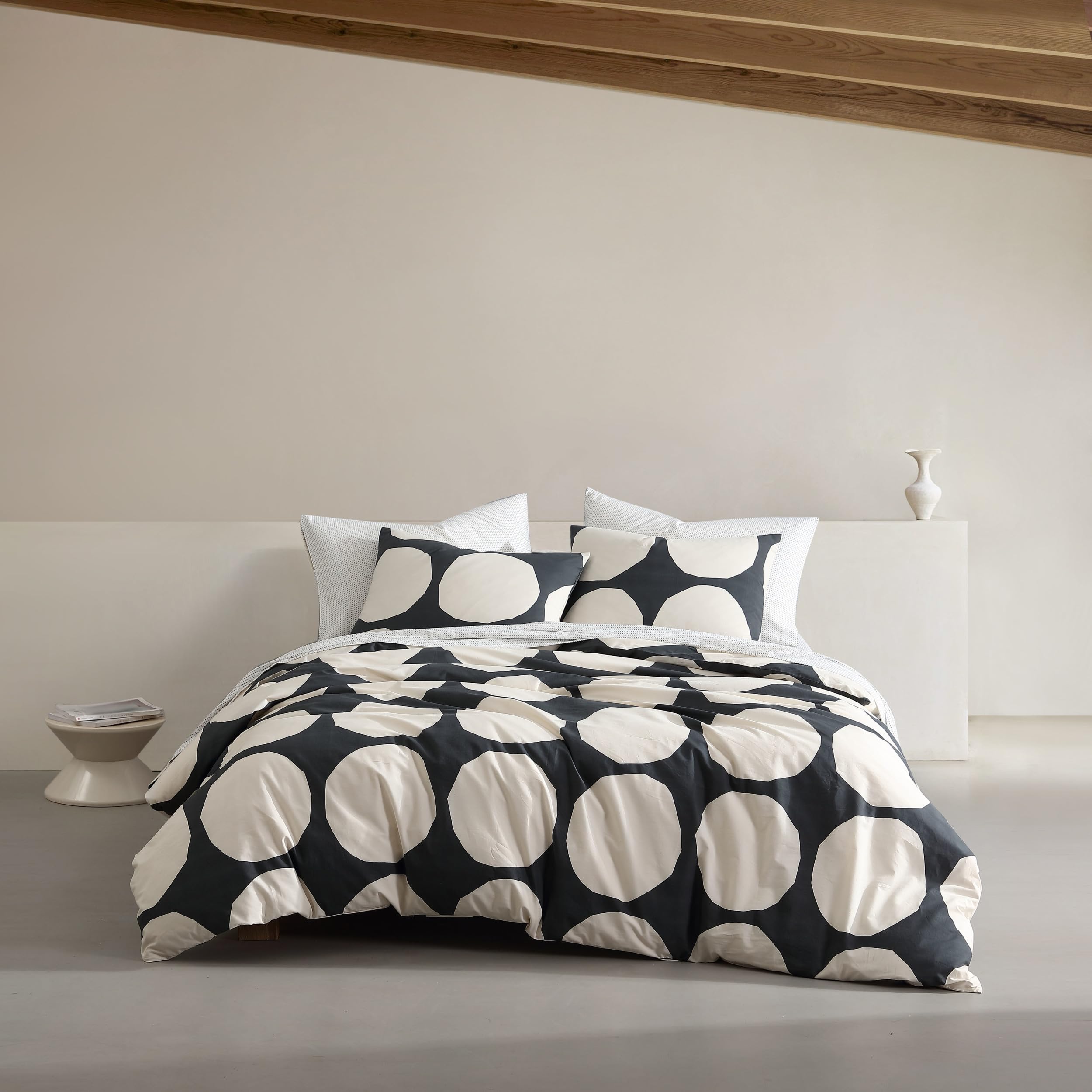 Photo 1 of MARIMEKKO - King Duvet Cover Set, Organic Cotton Bedding with Matching Shams, Modern Home Decor, GOTS Certified (Tiiliskivi Raita Charcoal, King)