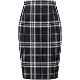 Kate Kasin Womens Knee Length Elastic Waist Stretchy Bodycon Plaid Business Pencil Skirt