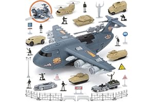 XDUOYJOY Military Airplane Toy, Army Toys Fighter Jet with 8 Vehicles, Army Men Trucks Airplanes Helicopter Car Kits Birthday Gift for Boys Age 4-7