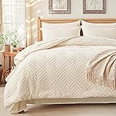 Zzlpp Full Comforter Set 7 Pieces, Cream Tufted Bed in a Bag with Comforter and Sheets, All Season Boho Bedding Sets with 1 Comforter, 2 Pillow Shams, 2 Pillowcases, 1 Flat Sheet, 1 Fitted Sheet