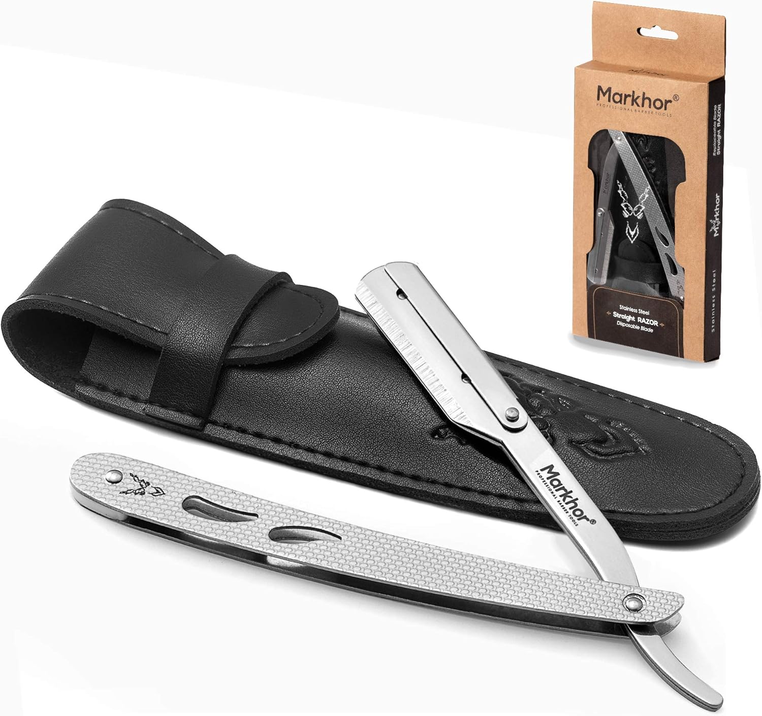 MARKHOR® Rose Wood Polish, Cut Throat Razor Kit, Mens Straight Razor, Barber-Grade Cutthroat Razor
