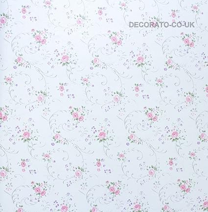 5m Pink Rose Fablon Sticky Back Plastic Vintage White Furniture