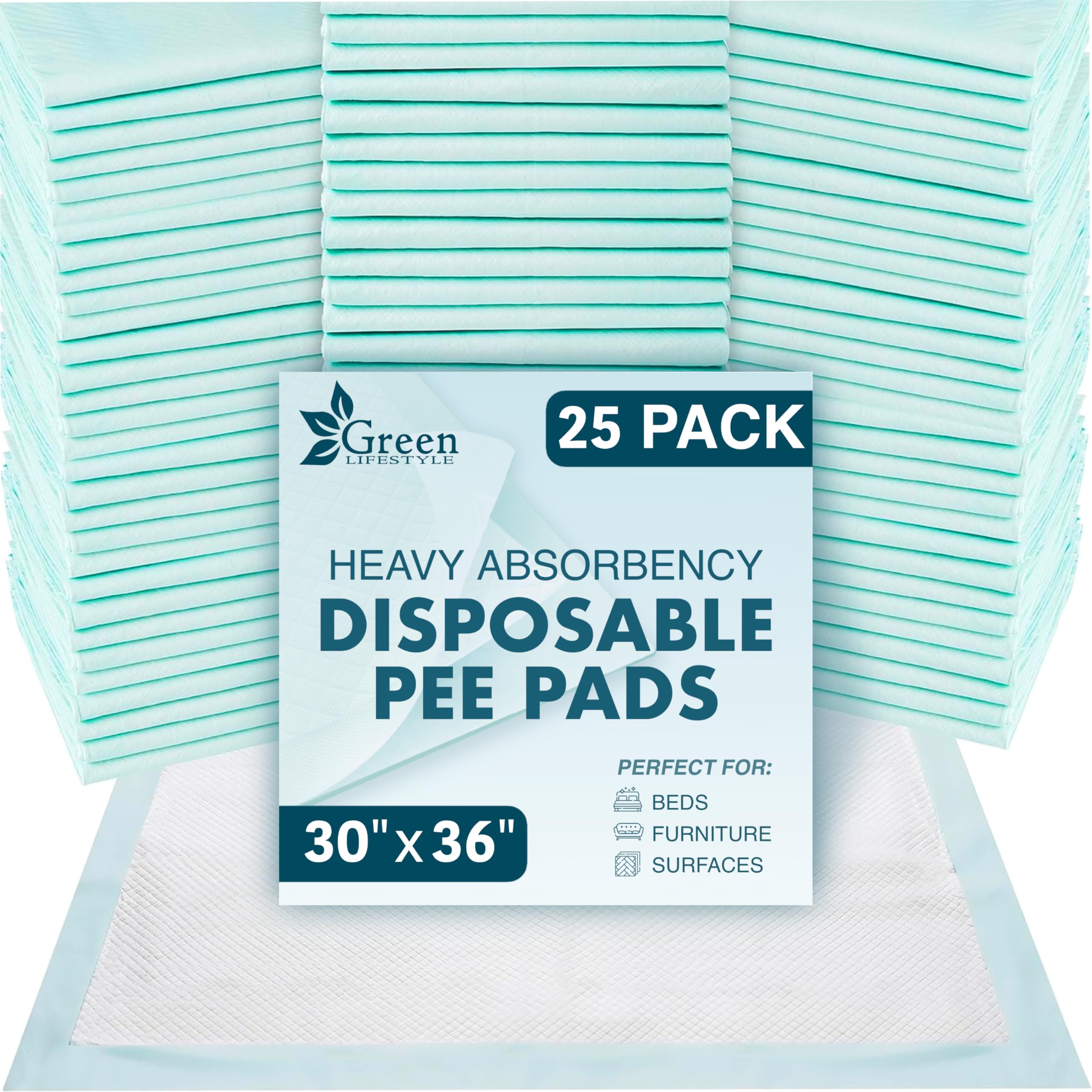Photo 1 of GREEN LIFESTYLE Underpads - Chucks Pads Disposable Adults, for use as Incontinence Bed Pads, Pet Pads, Pee Pads for Dogs, Cats, Bunny, Seniors Bed Pad (Pack of 25 - 30x36)