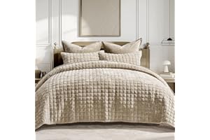 RECYCO Luxury Velvet Quilt King Size, Ultra Soft Velvet Bedding Sets, Lightweight Quilted Velvet Comforter Set, Channel Stitch Oversized Bedspread Coverlet with 2 Pillow Shams, Urban Taupe