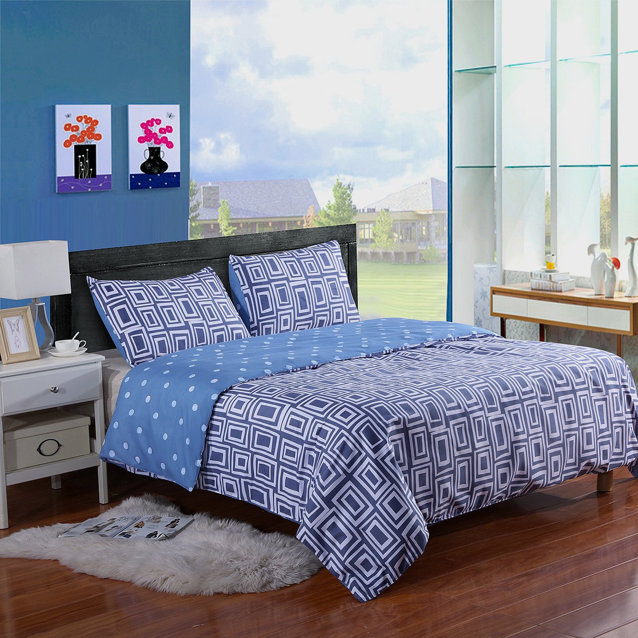 Melody House Hotel Quality Microfiber Reversible Duvet Cover Set Full/Queen 3 Piece Includes 2 Pillow Shams