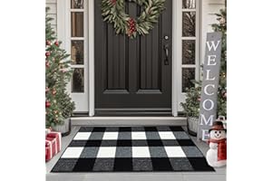 FONEYI Buffalo Plaid Outdoor Rug, 20"x32" Checkered Front Door Mat, Non Slip Absorbent Entryway Rug Doormat, Washable Rugs for Layered Door Mats Porch/Front Porch/Farmhouse Black and White for Indoor/Outdoor