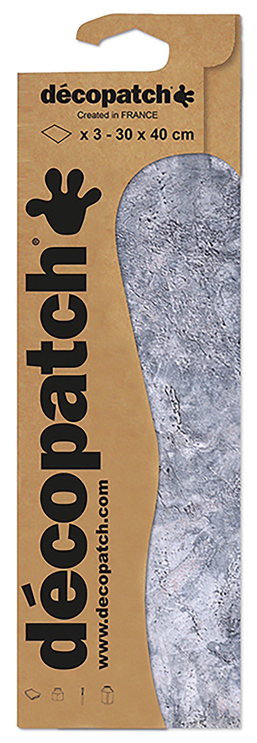 Décopatch - Ref C791C - Grey Marble Effect Pattern Paper Pack - Each Sheet 30 x 40cm, Pack of 3 Paper Sheets - Best Used With Décopach Glue & Varnish, Grey