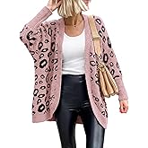 BTFBM Leopard Cardigan for Women Long Sleeve Open Front Cardigans Sweaters Pockets Loose Knit 2026 Fall Spring Outwear