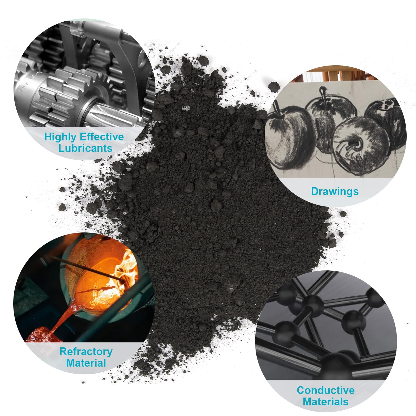 1LB Pure Graphite Powder,3000 Mesh Microfine Dry Graphite Lubricant Powder for Locks,Pinewood Cars,Bearings,Reels,Sketches,Paintings